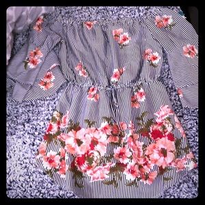 Off the shoulder blue striped dress/tunic